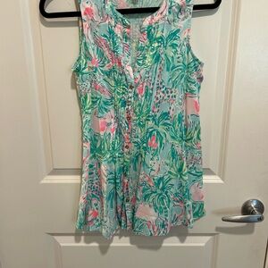 Lilly Pulitzer Tropical Print Button Down Shirt - Green and Pink